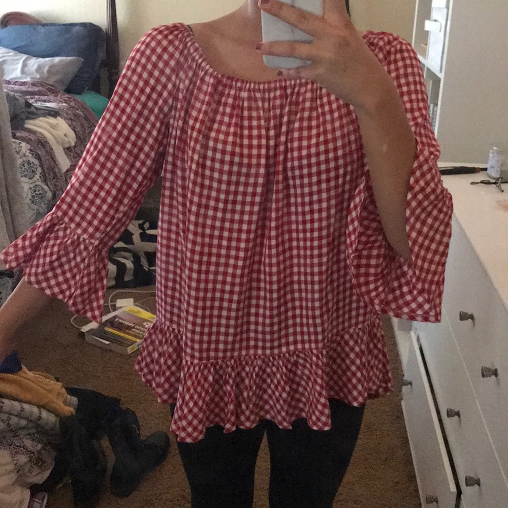 Gingham Flowy Blouse
